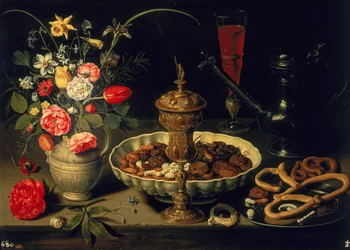 Martwa natura z kwiatami i suszonymi owocami, 1611